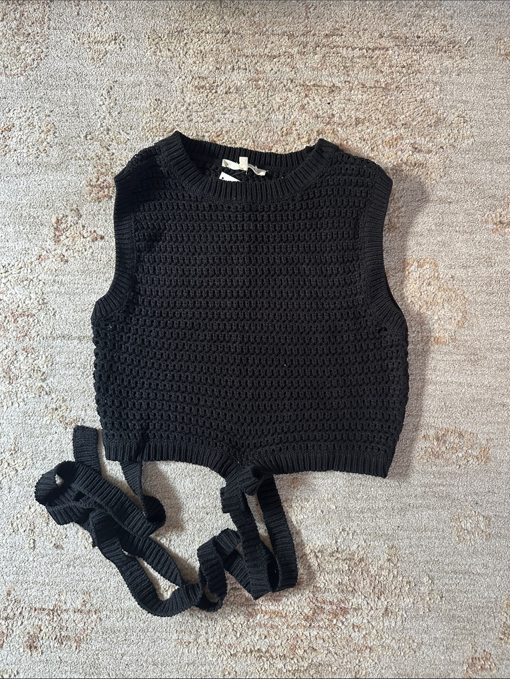 Sleeveless Black Crochet Tie-Back Crop Top